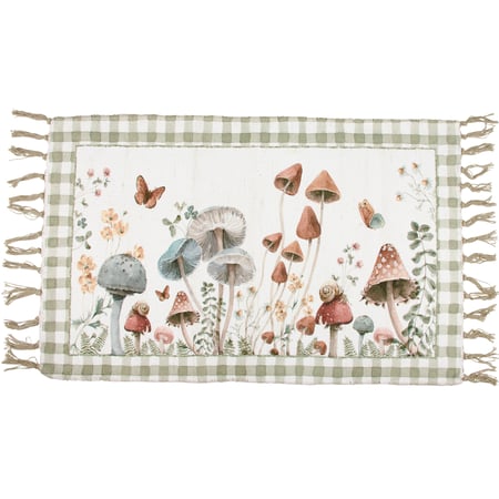 Mushroom Study Rug - Cotton, Chenille, Latex skid-resistant backing