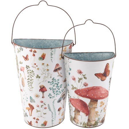 Mushrooms Wall Bucket Set - Metal, Paper