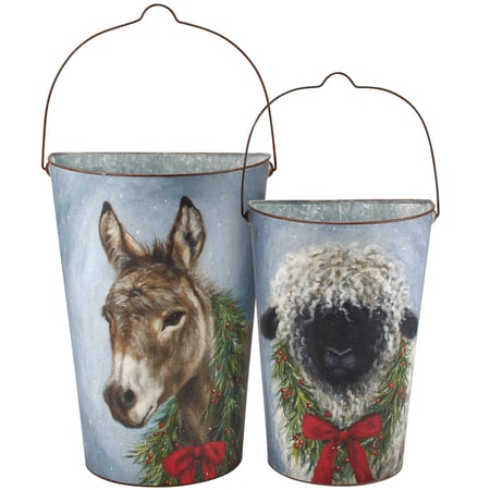 Christmas Animals Wall Bucket Set - Metal, Paper