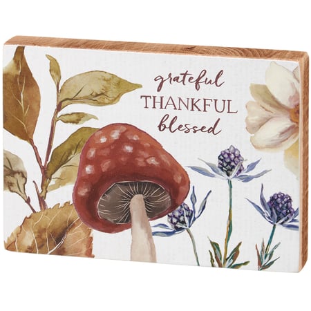 Grateful Thankful Blessed Block Sign - Wood, Paper