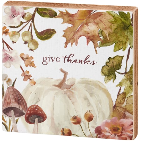 Give Thanks Pumpkin Block Sign - Wood, Paper