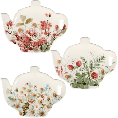 Florals Tea Bag Holder Set - Stoneware