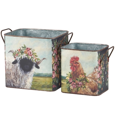 Floral Animals Bin Set - Metal, Paper