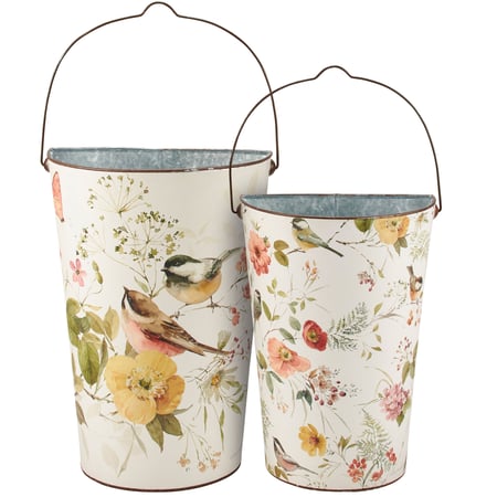 Chickadees Wall Bucket Set - Metal, Paper