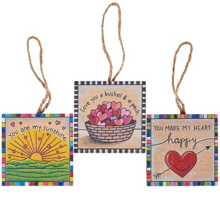 Love You  Ornament Set - Wood, Jute