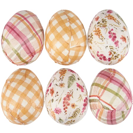 Gingham Wooden Eggs - Wood, Paper