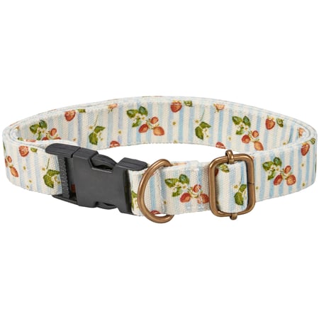 Strawberry Dog Collar - Canvas, Cotton, Plastic, Metal