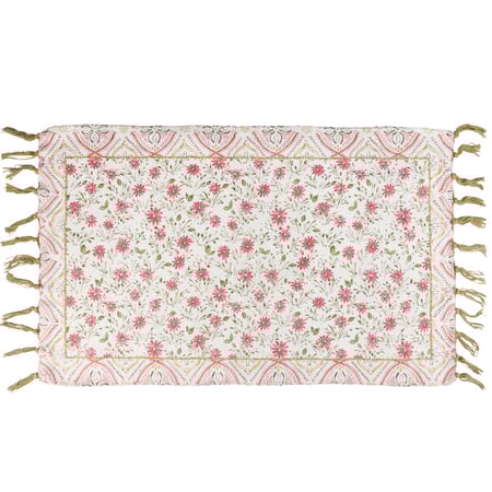 Pink Floral Rug - Cotton, Chenille, Latex Skid-resistant backing
