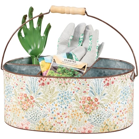 Mixed Floral Caddy - Metal, Paper, Wood