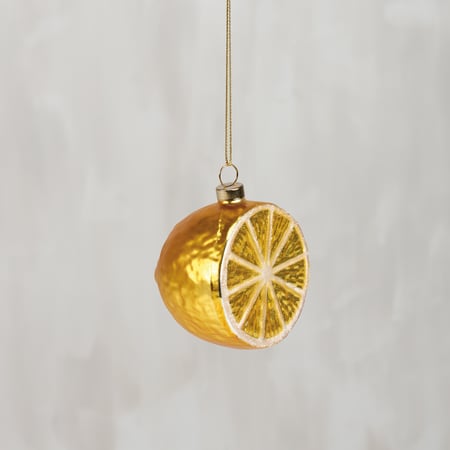 Glass Lemon Half Ornament - Glass, Metal, Glitter