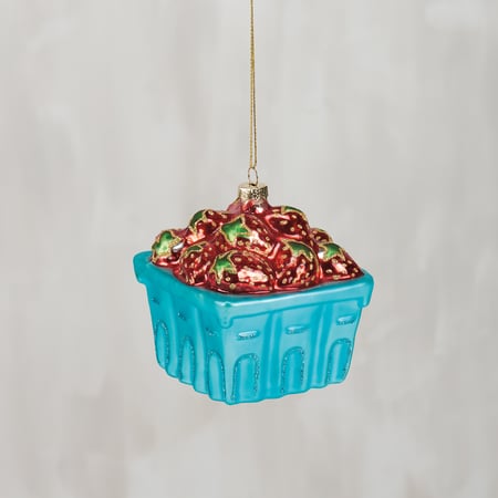 Glass Strawberry Ornament - Glass, Metal, Glitter