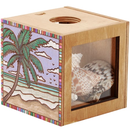 Palm Tree Shell Holder - Wood, Glass