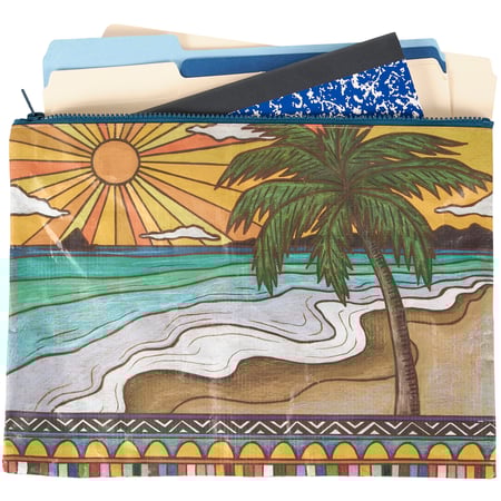 Beach Days Zipper Folder - Post-Consumer Material, Plastic, Metal