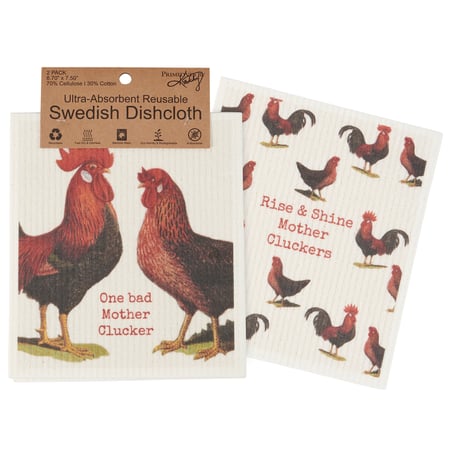 Rise & Shine Mother Cluckers Swedish Dishcloth Set - Cellulose, Cotton