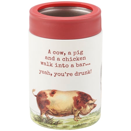 Cow Walk Into A Bar Can Cooler - Metal, Plastic