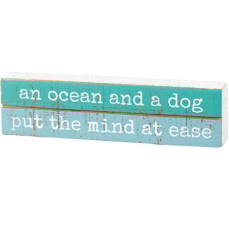 An Ocean And A Dog Slat Block Sign - Wood