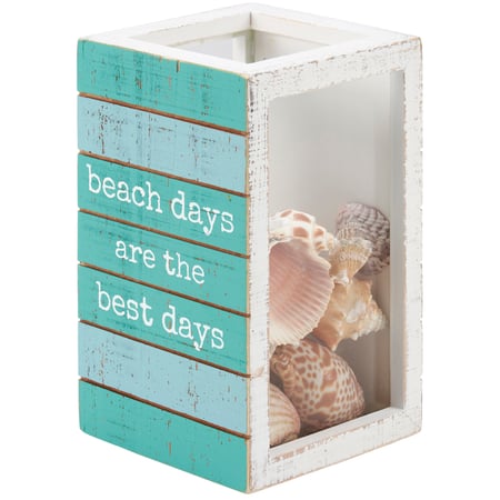 Beach Days Shell Holder - Wood, Glass