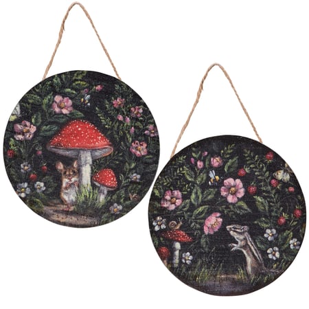 Woodland Critters Ornament Set - Wood, Jute