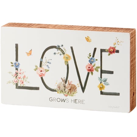 Love Grows Here Box Sign - Wood, Paper
