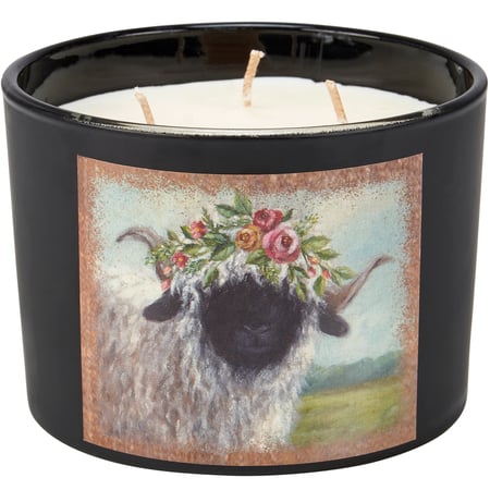 Floral Crown Sheep Candle - Soy Wax, Glass, Cotton