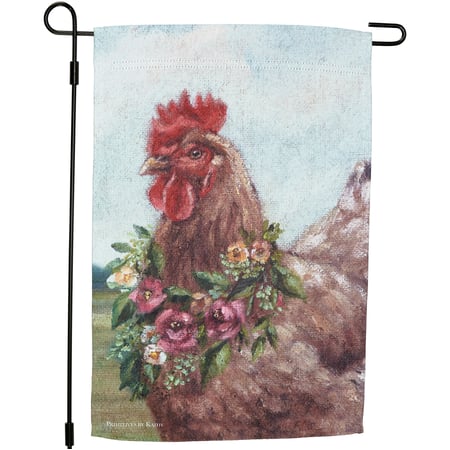 Floral Chicken Garden Flag - Polyester