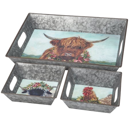 Floral Animal Tray Set - Metal, Paper