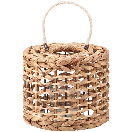 Raffia Woven Lantern - Metal, Raffia, Glass