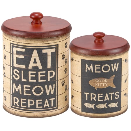 Kitty Treats Canister Set - Metal, Paper, Wood