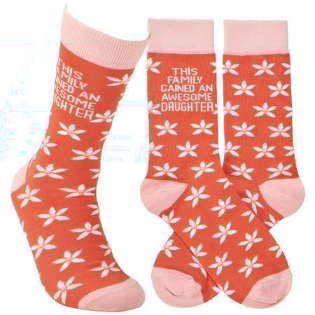 Gained An Awesome Daughter Socks - Cotton, Nylon, Spandex