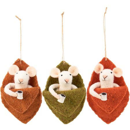 Mice In Leaves Critter Set - Felt, Polyester, Plastic