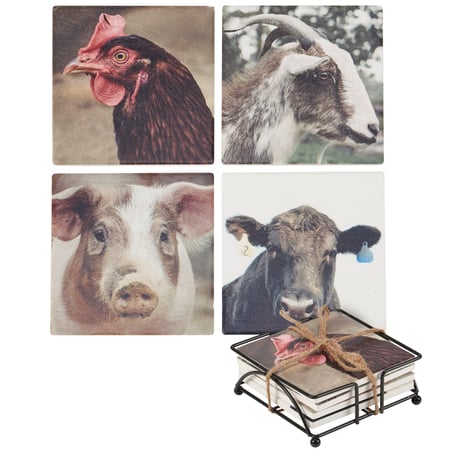 Homestead Coaster Set - Stone, Metal, Cork