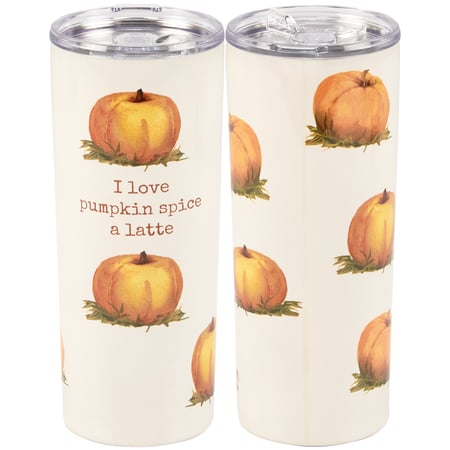Pumpkin Latte Coffee Tumbler - Stainless Steel, Plastic