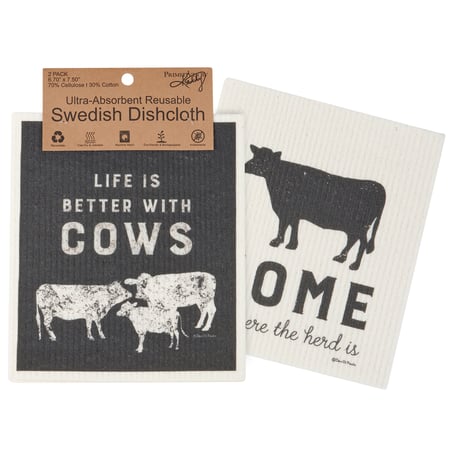 Cows Swedish Dishcloth Set - Cellulose, Cotton