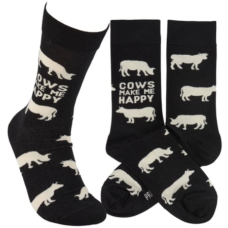 Cows Make Me Happy Socks - Cotton, Nylon, Spandex