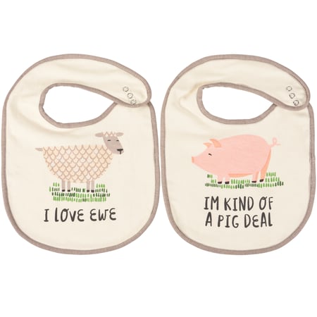 I Love Ewe Bib Set - Cotton, Metal