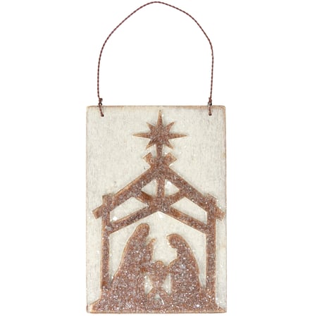 Holy Night Nativity Ornament - Wood, Wire, Mica