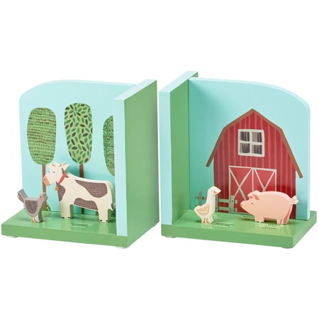 Little Farm Bookends - Wood, Cotton