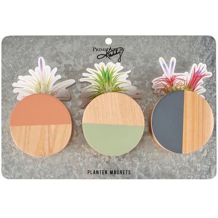 Round Planter Magnet Set - Wood, Paper, Metal, Magnet