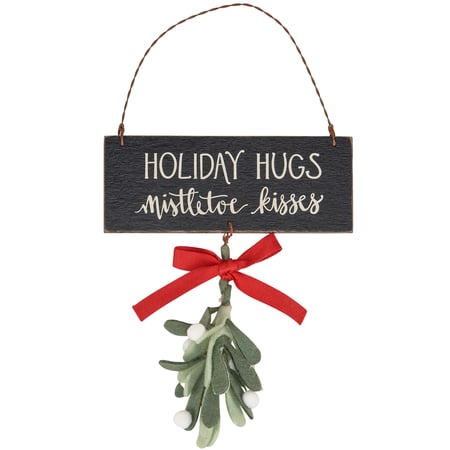 Mistletoe Kisses Ornament - Wood, Felt, Wire, Ribbon