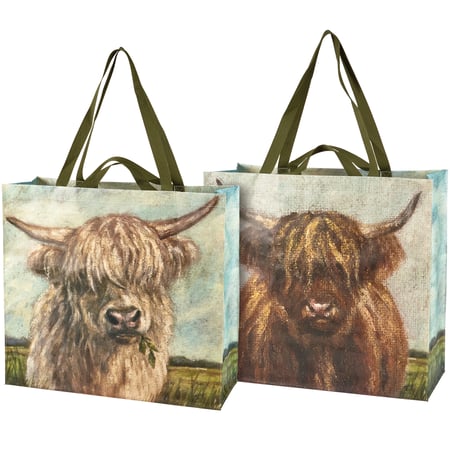 Highland Cows Shopping Tote - Post-Consumer Material, Nylon