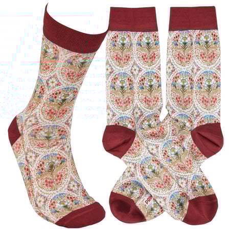 Farmhouse Floral Socks - Polyester, Spandex