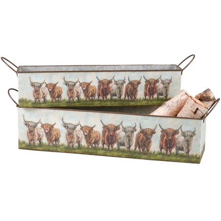 Highland Cows Bin Set - Metal, Paper