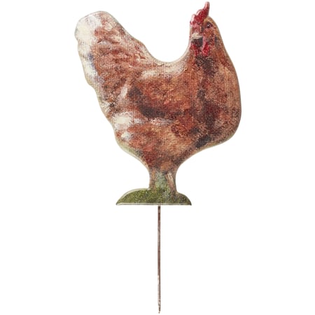Red Chicken Garden Pick - Metal