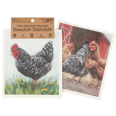 Chickens Swedish Dishcloth Set - Cellulose, Cotton