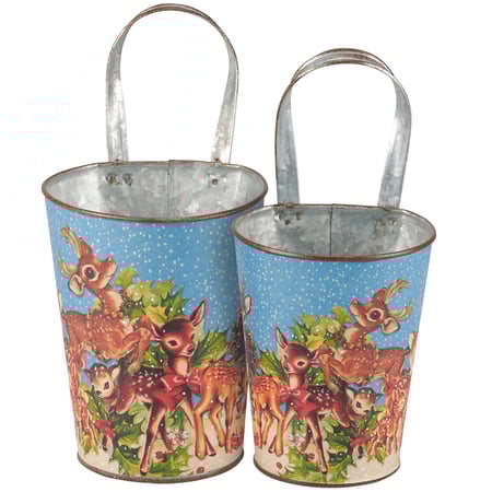 Retro Christmas Deer Wall Bucket Set - Metal, Paper
