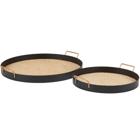 Rattan Tray Set - Metal, Faux Rattan