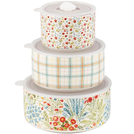 Mixed Florals Server Set - Stoneware, Plastic