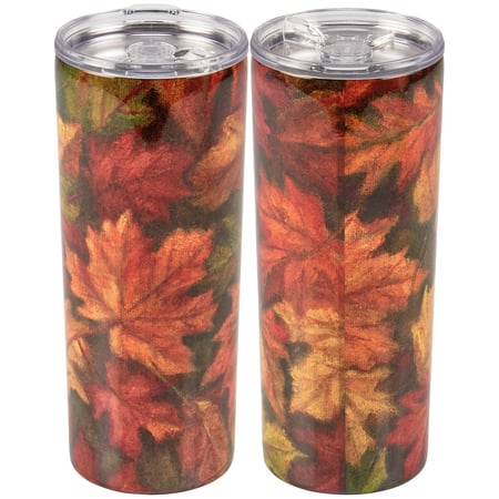 Fall Leaves Coffee Tumbler - Stainless Steel, Plastic
