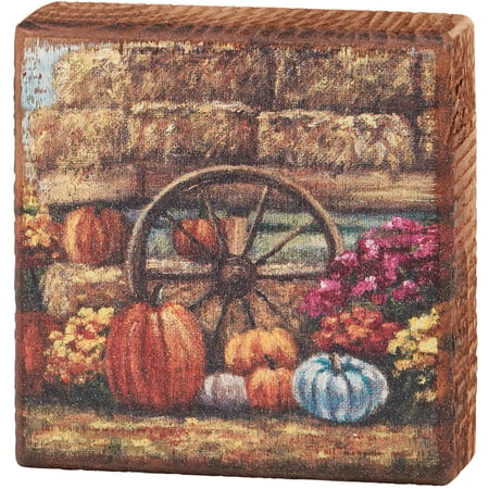 Fall Farm Wagon Block Sign - Wood