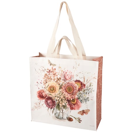 Fall Floral Vase Market Tote - Post-Consumer Material, Nylon